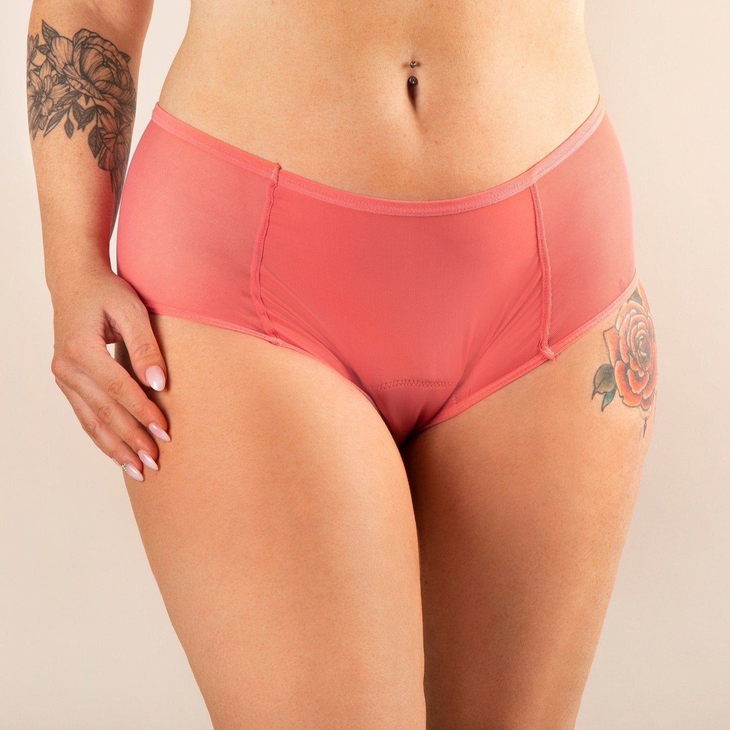 culotte menstruelle taille haute rose corail face